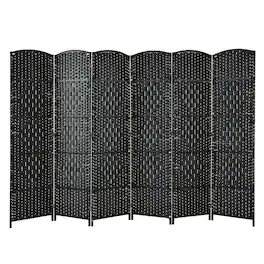 Costway - 6-Panel Room Divider 6Ft Weave Fiber Folding Privacy Screen - Black