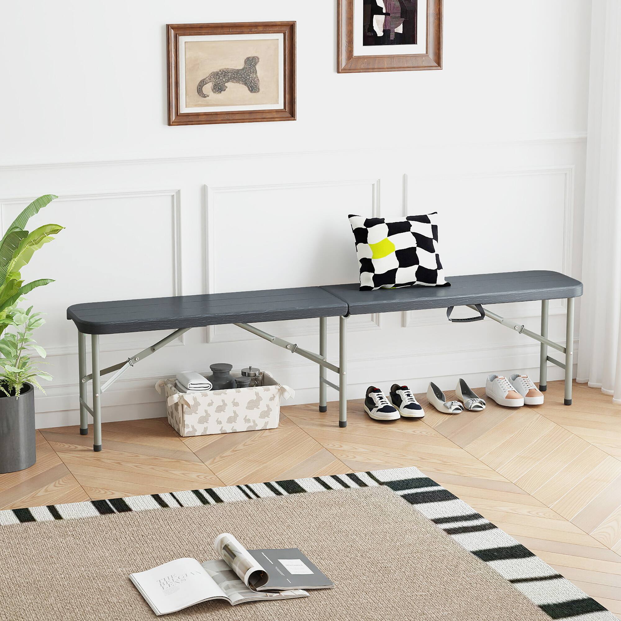 Alt View 1. Gymax - Gymax 6 ft Plastic Folding Bench Portable Fold-in-Half Seat w/ 1320 LBS Capacity Gray - Gray.