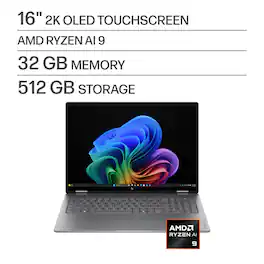 HP - OmniBook X Flip 2-in-1 - 16" 2K OLED Touchscreen Laptop - AMD Ryzen AI 9 465 (2026) - 32GB Memory - 512GB SSD - Copilot+ - Meteor Silver
