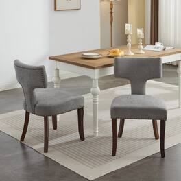 GOODSILO - Modern Dining Chairs Set of Two with Curved Backrest and Upholstered Fabric Seating - Gray
