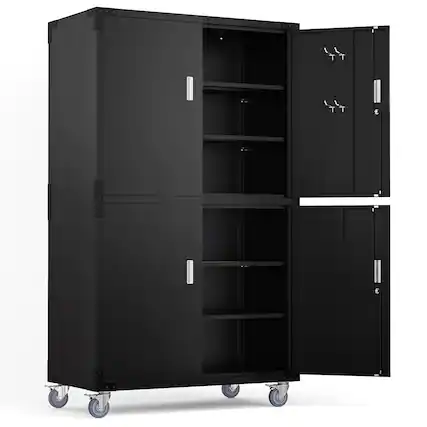 Front. Winado - Garage Large Metal Storage Cabinet with 4 Adjustable Shelves & 2 Pegboards - Black.