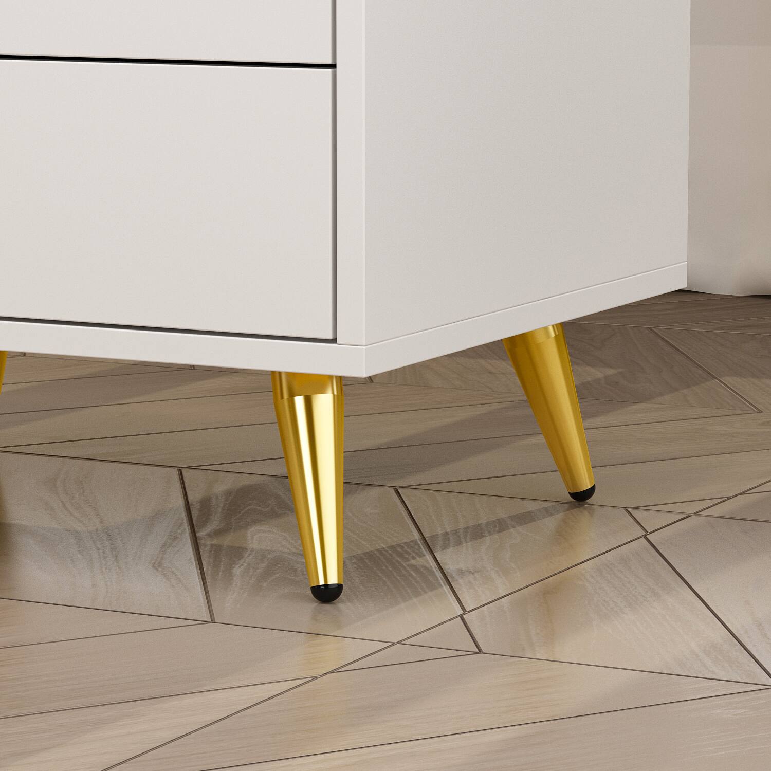 Alt View 5. FUFU & GAGA - FUFU&GAGA Modern Nightstand with Gold Accents: 3 - Drawer Bedroom Organizer - White.