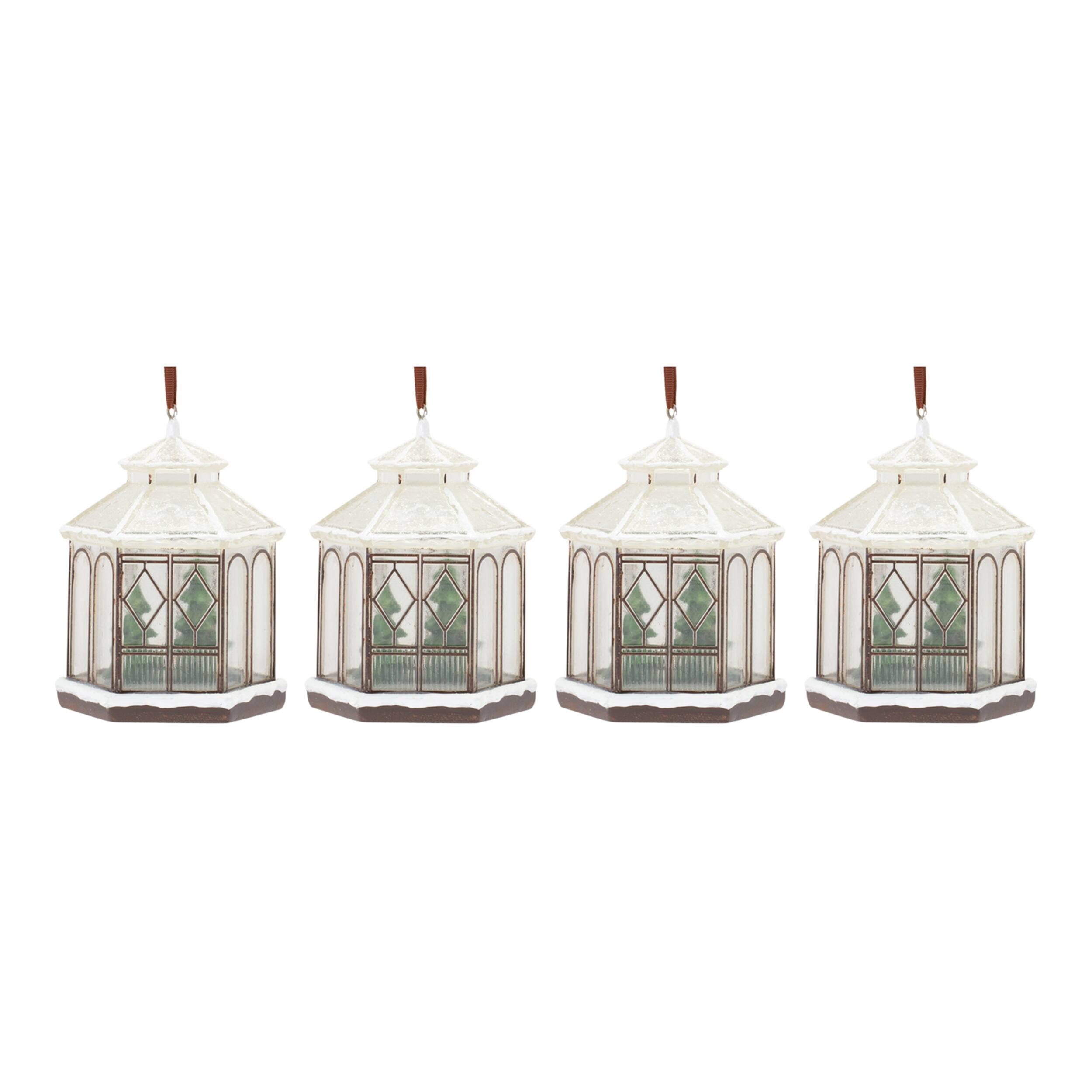 Left. BreeBe - Winter Gazebo Ornament (Set of 4) - Brown, White, Green.