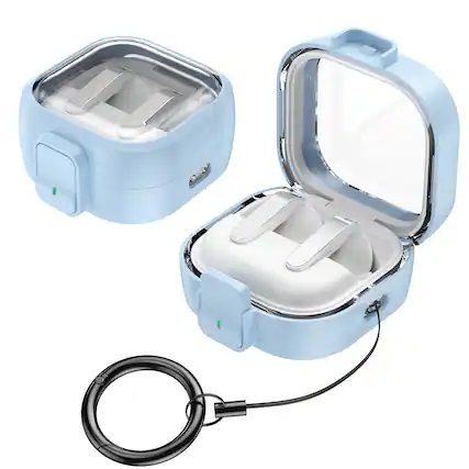 Front. Dteck - For Samsung Galaxy Buds 4 / Buds 4 Pro Earphone Case Rugged Safety Lock Protective Cover With Anti-Loss Keychain - Skyblue.