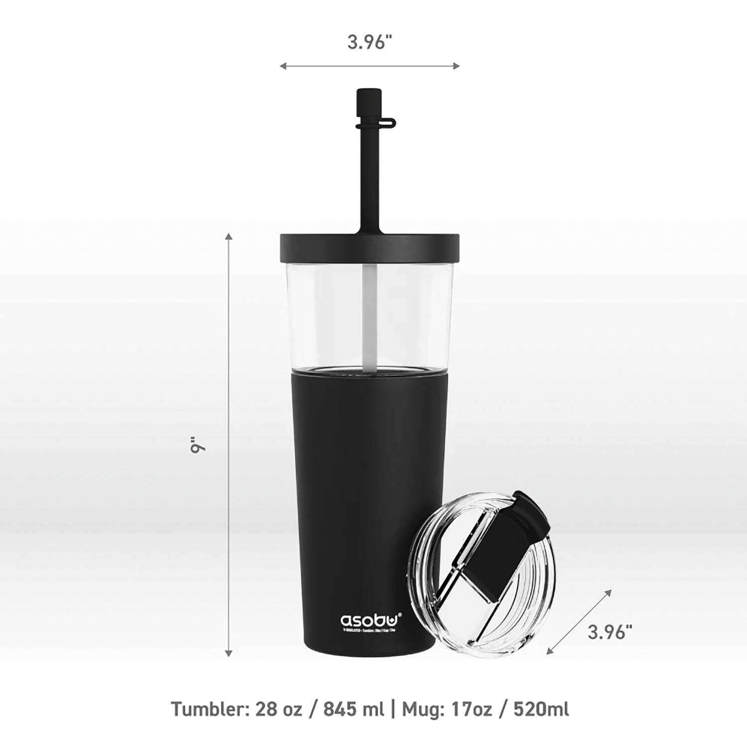 3.96"  
Tumbler: 28 oz / 845 ml  
Mug: 17 oz / 520 ml  

3.96"  
6"