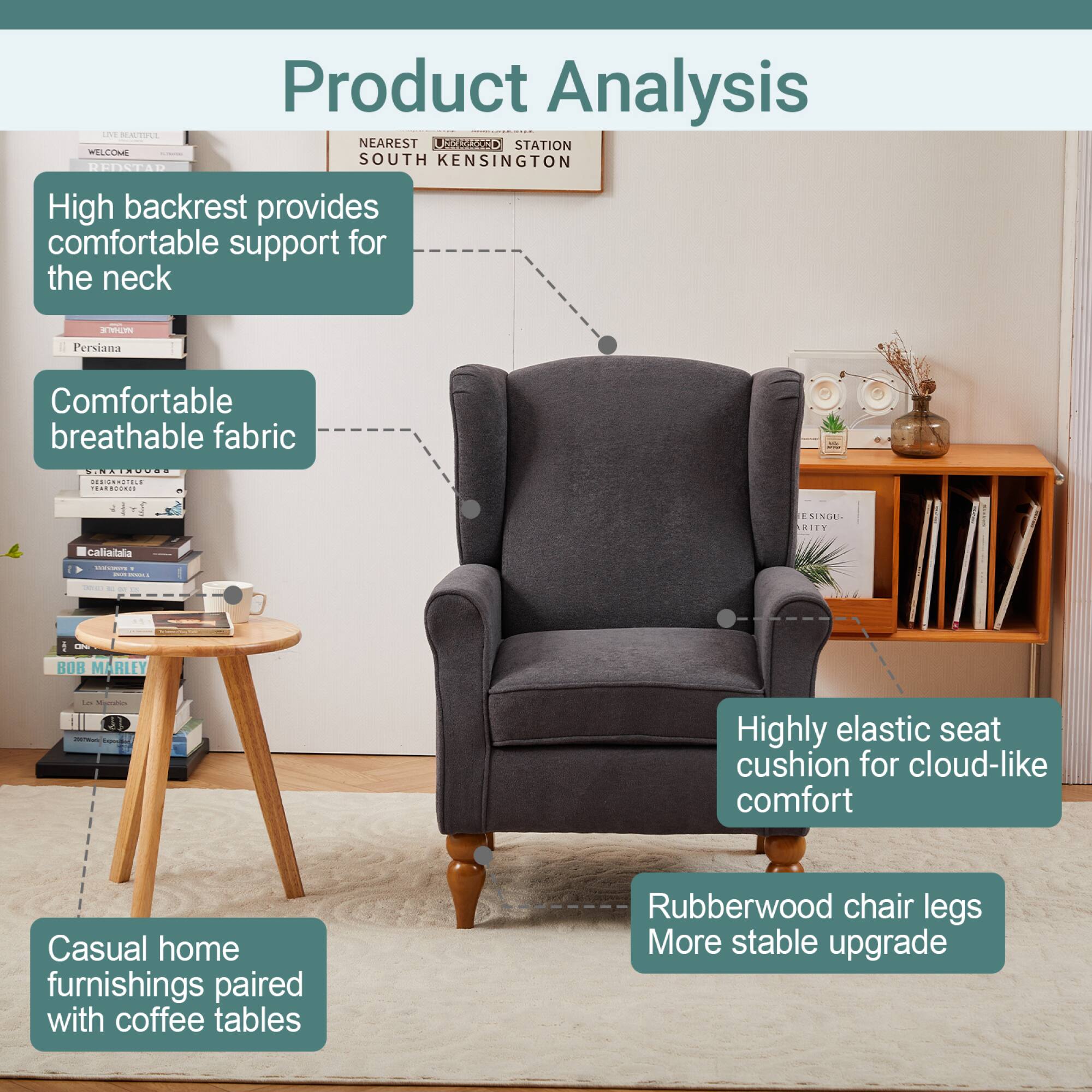 Product Analysis

- High backrest provides comfortable support for the neck
- Comfortable breathable fabric
- Highly elastic seat cushion for cloud-like comfort
- Rubberwood chair legs More stable upgrade
- Casual home furnishings paired with coffee tables
