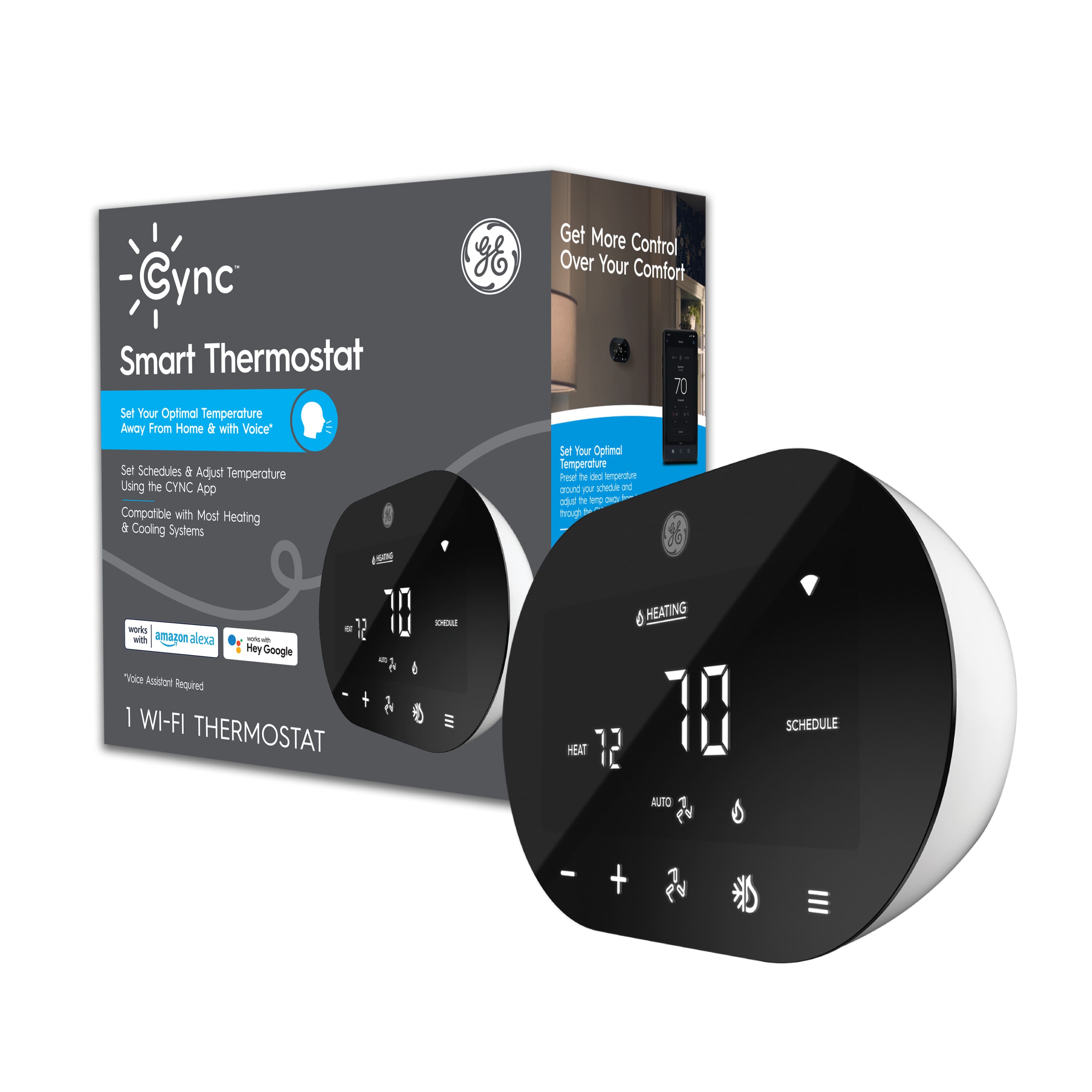 GE - Cync Smart Programmable Thermostat - Black - Front_Zoom