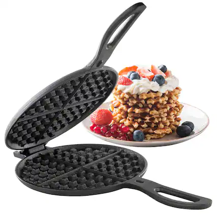 Front. MegaChef - Megachef 6.7 Inch Round Cast Iron Pie Iron Outdoor/Camping Cookware with Long Handle - Black.