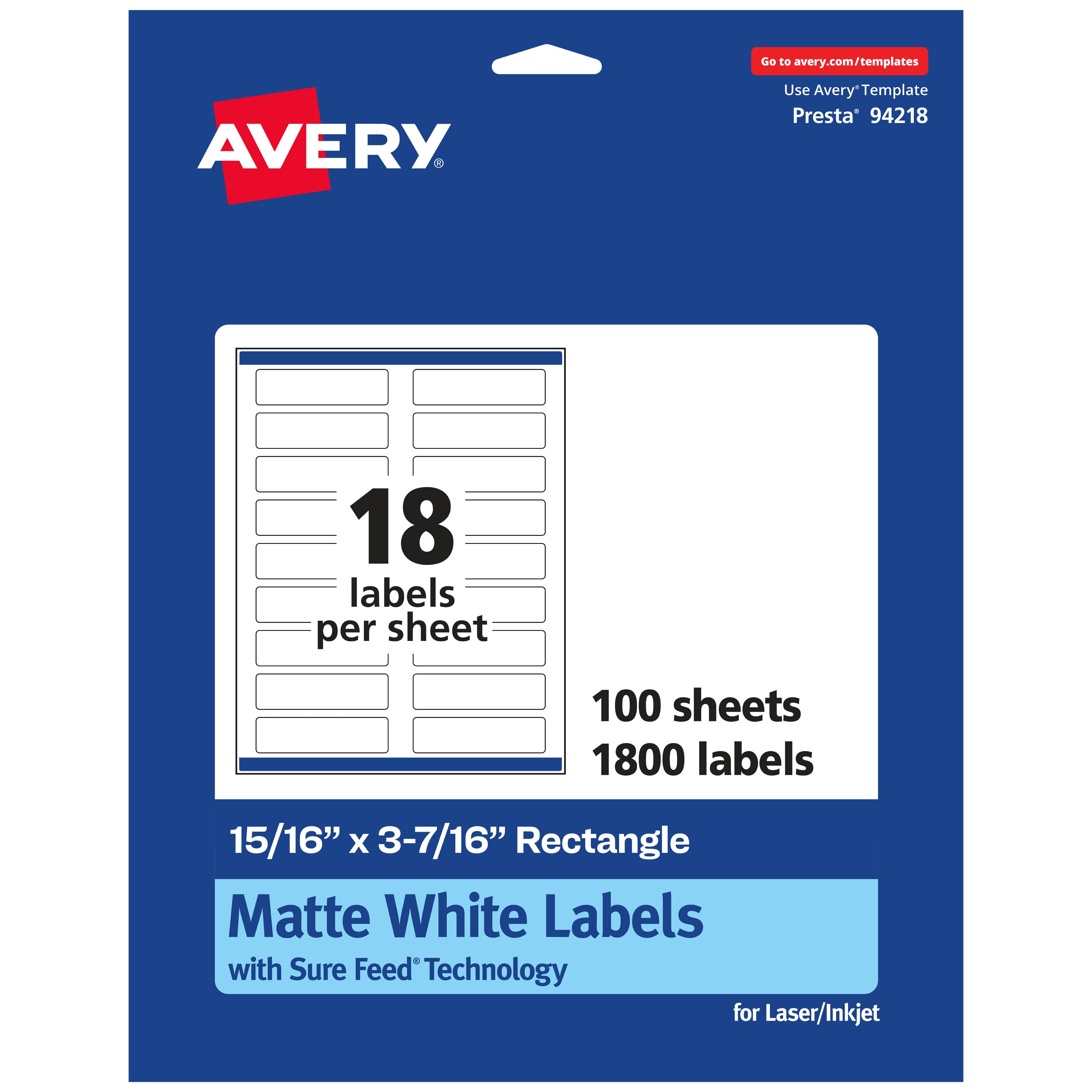 "Avery - Matte Rectangle Labels, 15/16"" x 3-7/16"", 1,800 Labels - White" price history on PriceWatchPro