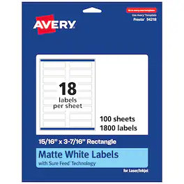 Avery - Matte Rectangle Labels, 15/16" x 3-7/16", 1,800 Labels - White