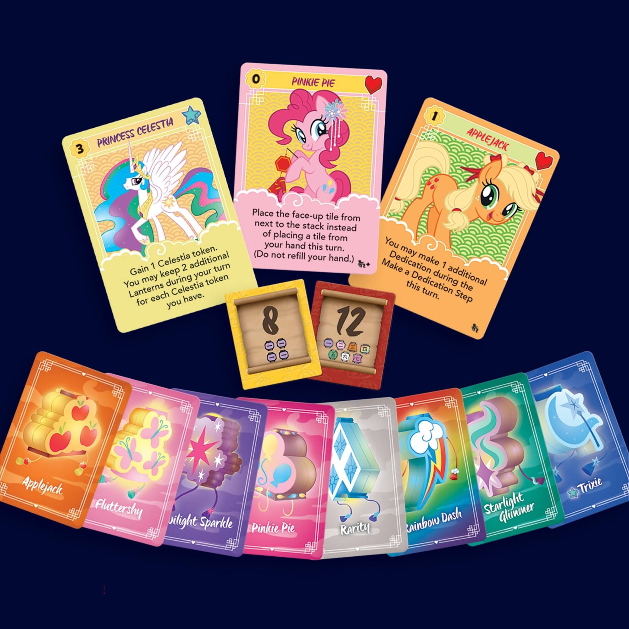 o PINKIE PIE CELESTIA PRINCESS 3 APPLEJACK token. 1 Celestia 2 additional turn Gain keep your You may during token Lanterns each Celestia for have. you Place the face-up tile from next to the stack instead of placing a tile from your hand this turn. You (Do not refill your hand.) may t* Make Dedication make 1 a additional this Dedication during the turn. Step 8 12 A  Applejack Fluttershy Twilight Sparkle Pinkie Pie Rarity Dash Starlight Glimmer Rainbow Trixie