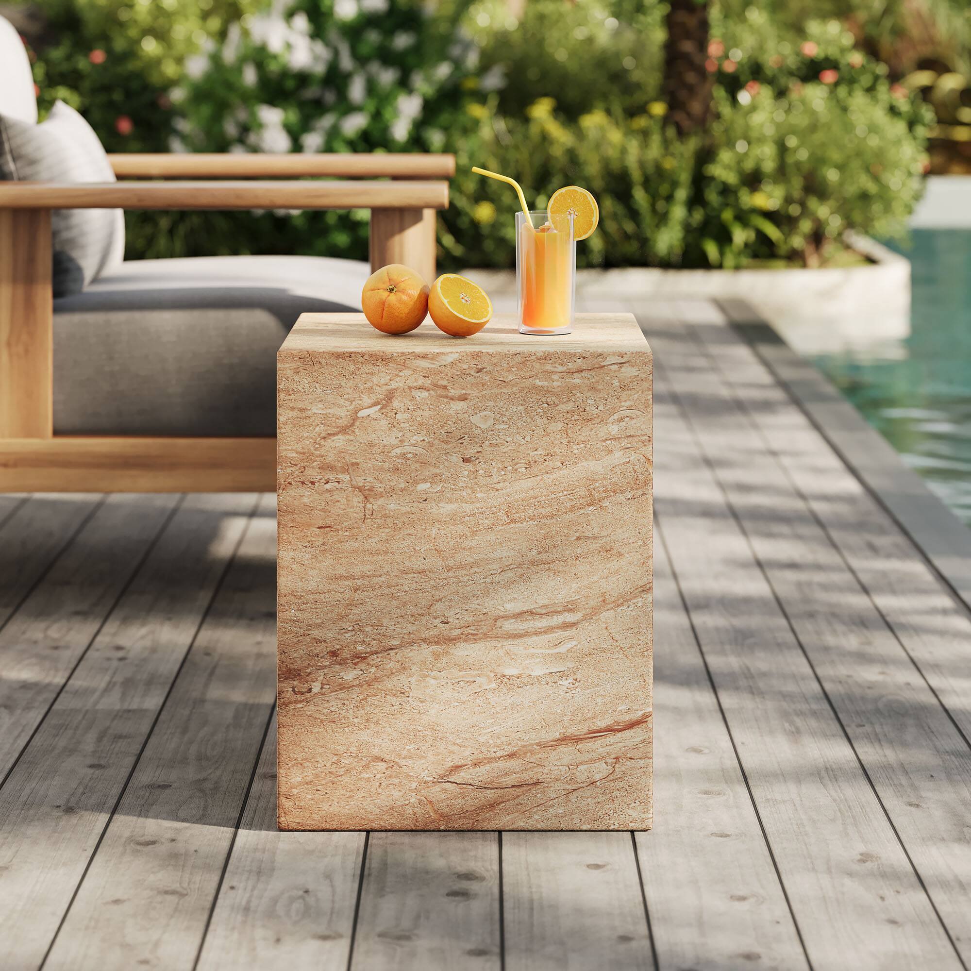 Alt View 2. Modway - Jordana Square Plinth Indoor - Outdoor Patio Concrete Side Table by Modway - Travertine.