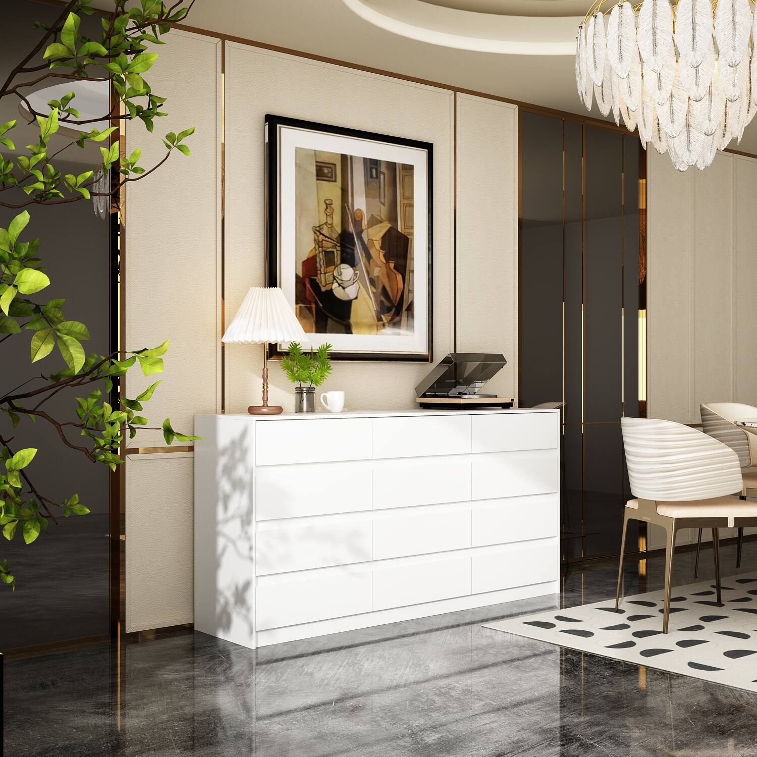 Alt View 6. Famapy - Famapy Horizontal Dresser: Minimalist Design with Smart Storage - White.