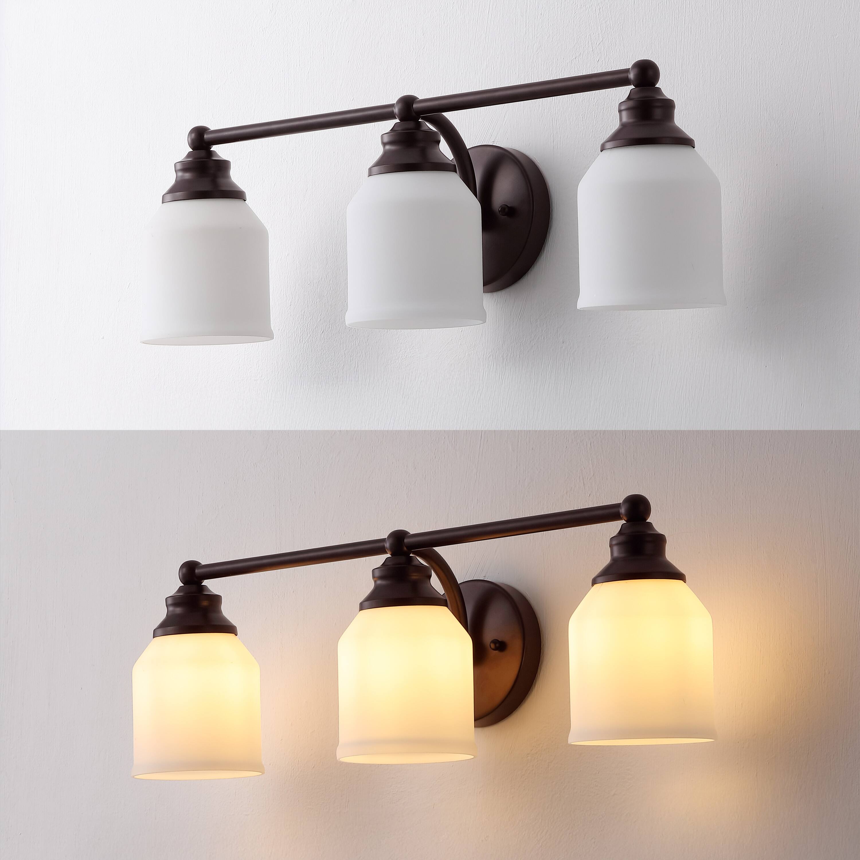 Alt View 4. Jonathan Y - Lydia 24" 3-Light Farmhouse Cottage Metal LED Vanity Light with Frosted Glass Shades, Oil Rubbed Bronze - Oil Rubbed Bronze.