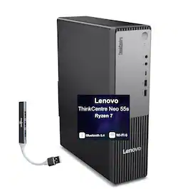 Lenovo - ThinkCentre Neo 55s Mini Desktop (Ryzen 7 250, 64GB, 4TB SSD, AMD Radeon 780M, WiFi 6, Win 11 Pro) w/USB Hub - Black