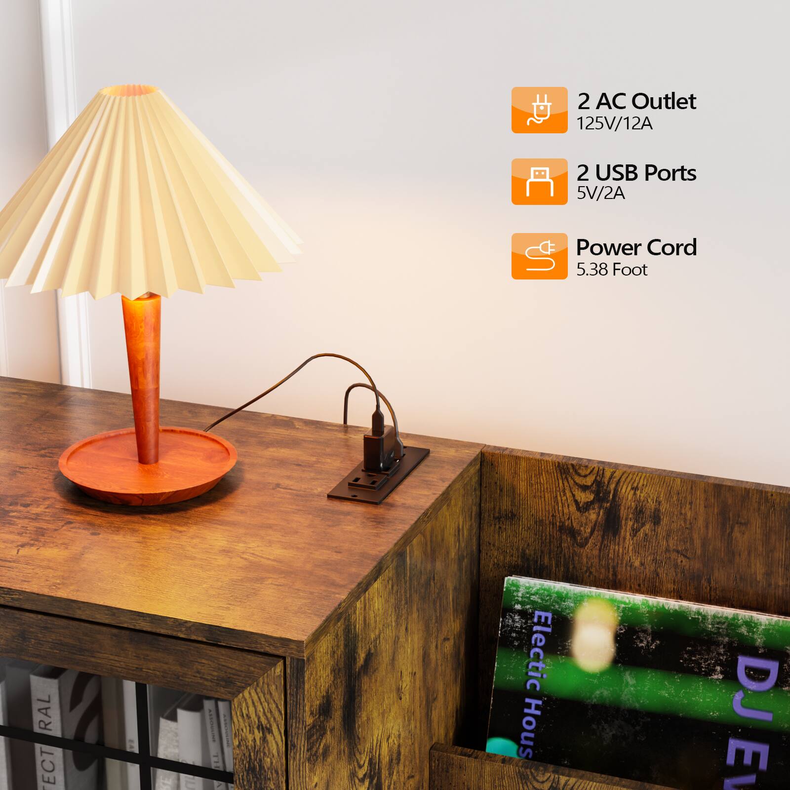 2 AC Outlet 125V/12A  
2 USB Ports 5V/2A  
Power Cord 5.38 Foot  

RAL  
EA EO2L  
b E  
INTIRUNTY  
I TH  
Electric House DJ E