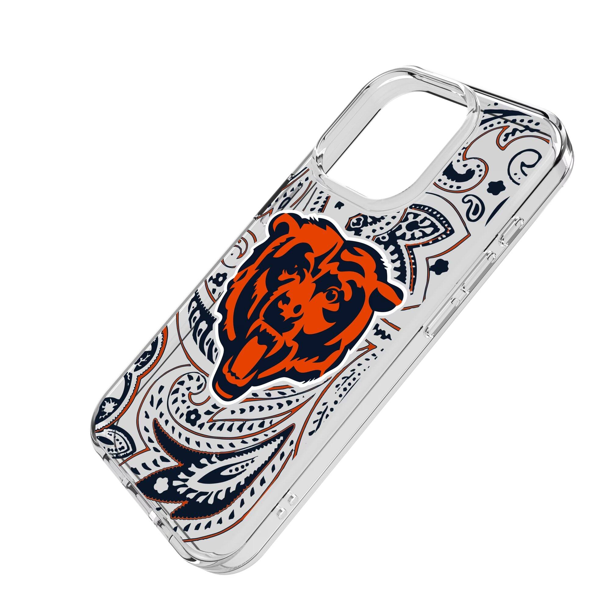 Alt View 1. Keyscaper - Chicago Bears iPhone Clear Paisley Design Case - 14 Plus - Multicolor.
