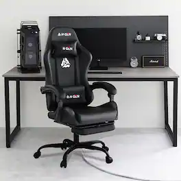 Neo Chair - Gaming Chair with Footrest, High Back Ergonomic Office Computer Desk Chair, Lumbar Support, PU Leather Recliner - Black