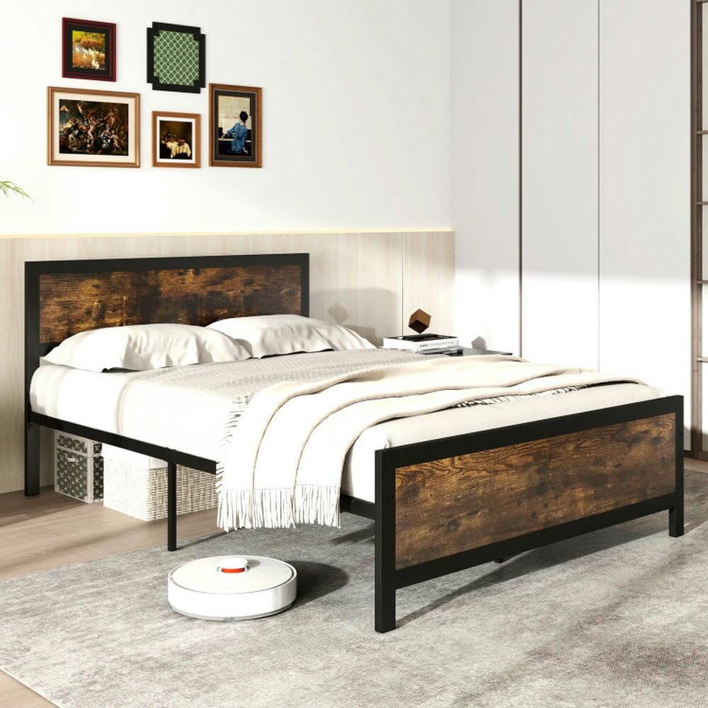 Alt View 1. Kadyn - Platform Bed Frame, Bedroom Bed Frame,Metal Bed Frame with Headboard and Footboard-Full Size - Brown.