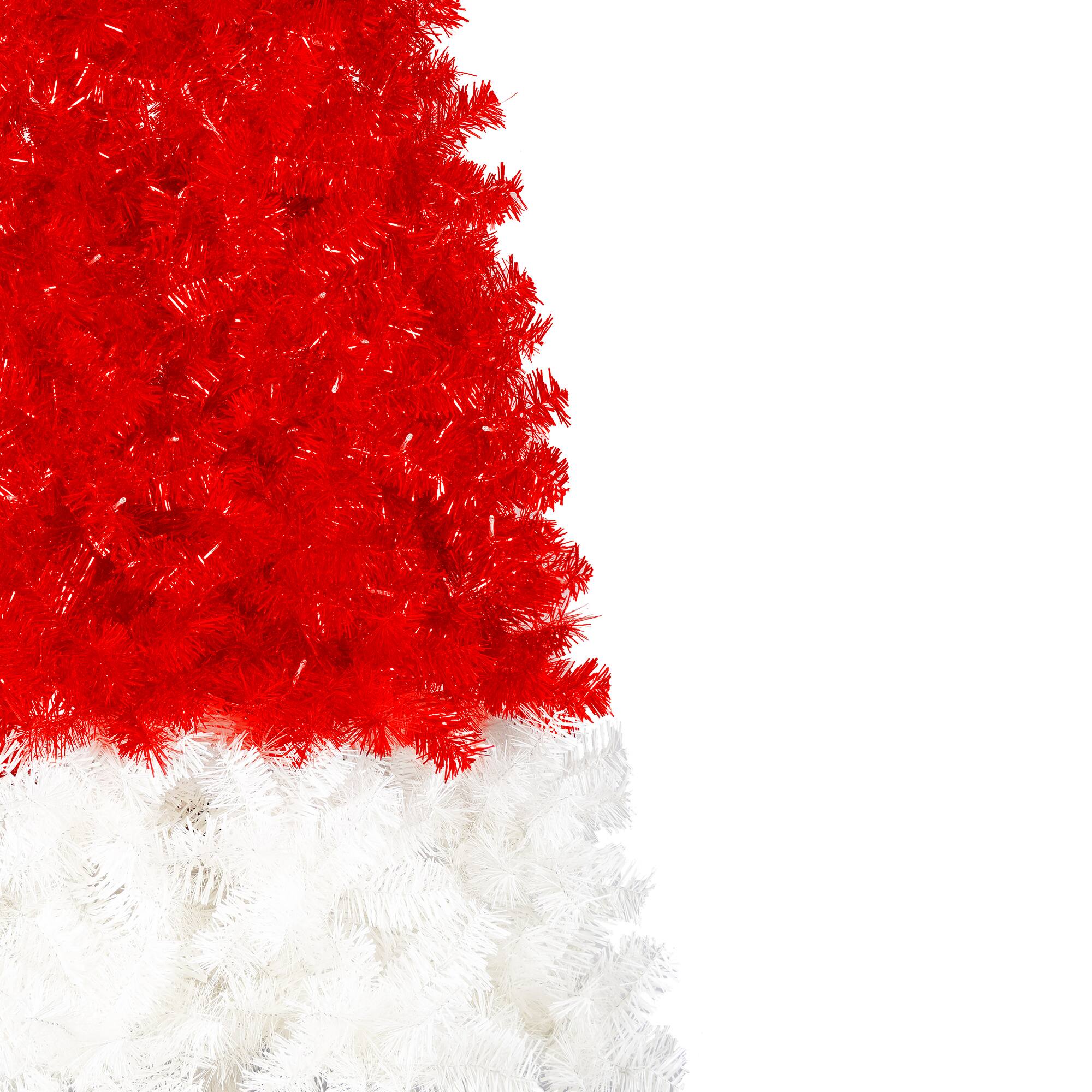 Alt View 7. Tiramisubest - 6FT Artificial Christmas Tree with LED Light, Santa's Hat Shape Artificial Xmas Tree with 1050 Tip, Curved Xmax Tree - Red,White.