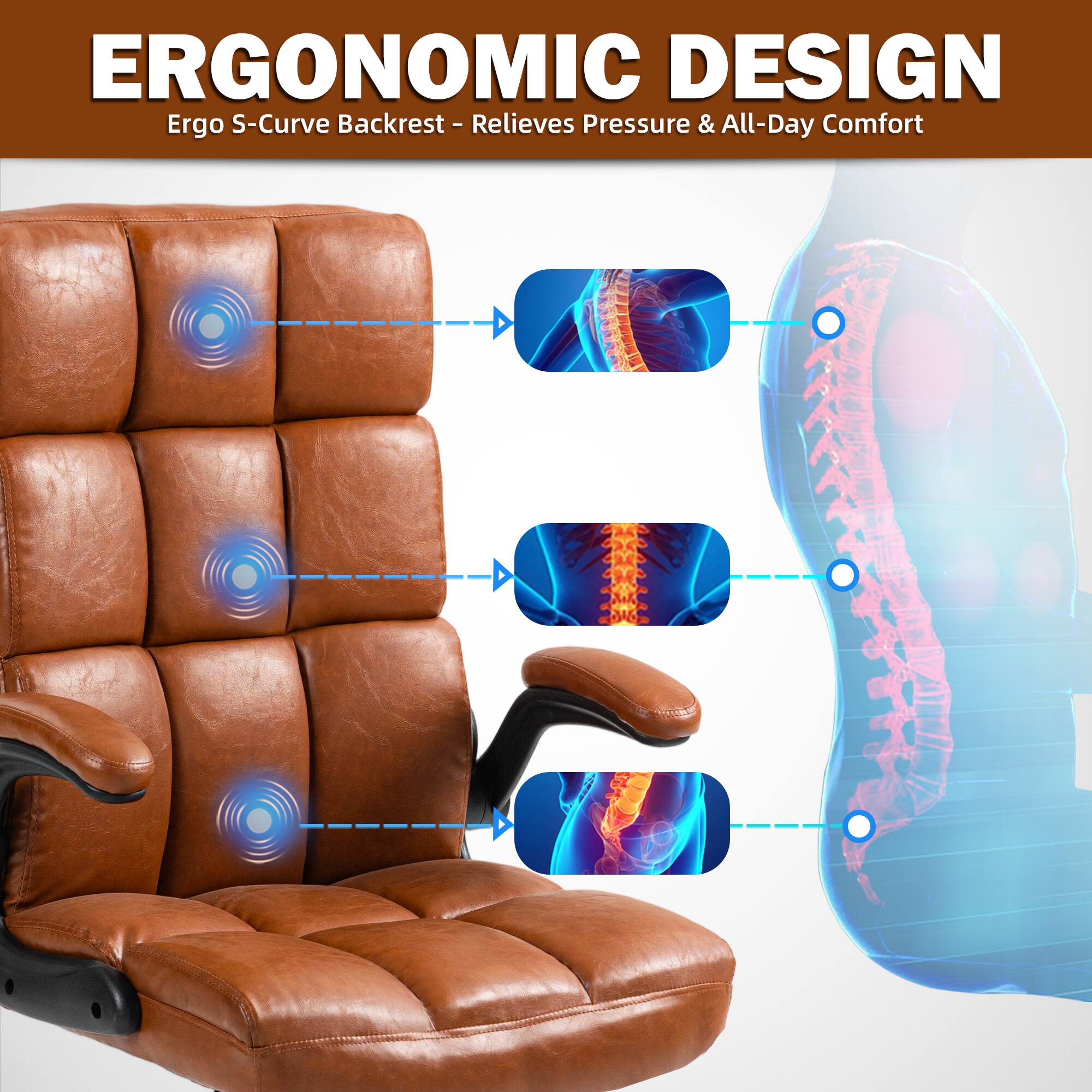 ERGONOMIC DESIGN  
Ergo S-Curve Backrest - Relieves Pressure & All-Day Comfort