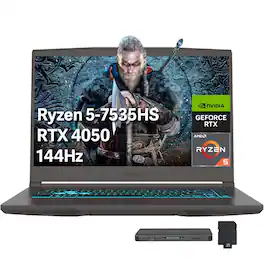 MSI - Thin A15 15.6" Gaming Laptop,AMD Ryzen 5 7535HS,RTX 4050,8GB RAM,512GB SSD+1TB Dock Set,Backlit Keyboard,Win11 - BLack
