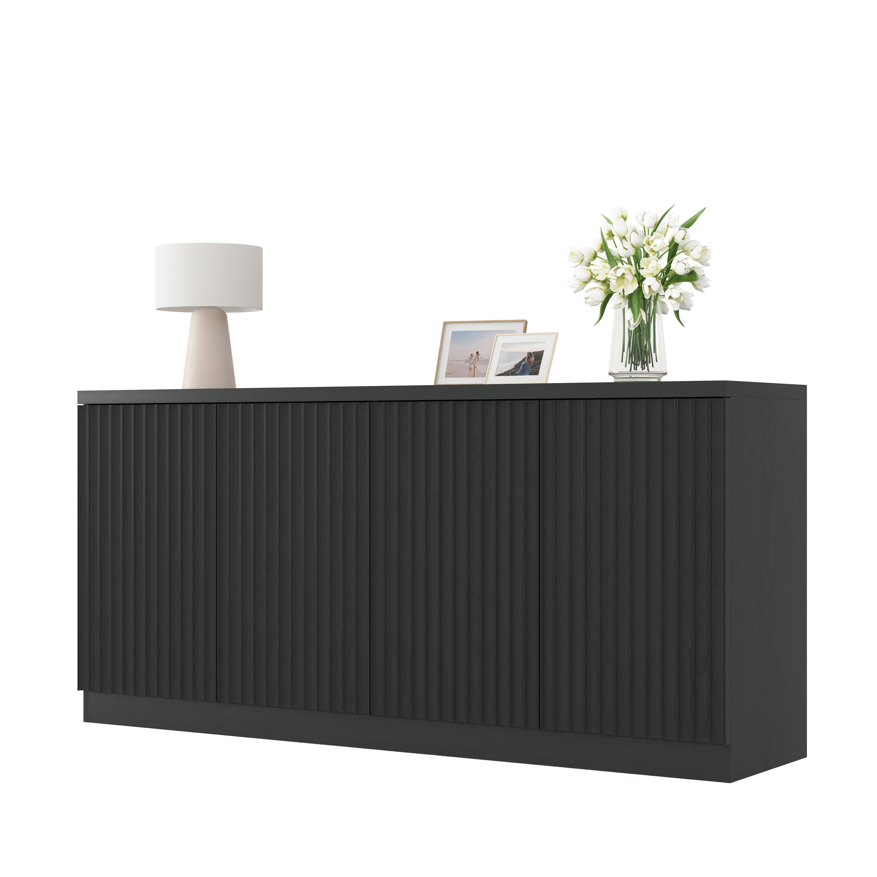 Alt View 4. Z-Edge - Buffet Cabinet with Storage, 62.6" Sideboard Cabinet with 4 Doors & Shelves, Modern Coffee Bar for Kitchen, Living Room - Black.