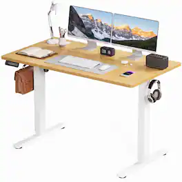 Bestier - Electric Standing Desk - Height Adjustable Office Desk with LED Display, Hooks & Wire Holes - Yellow