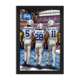 Sporticulture - Anthony Richardson, Jonathan Taylor & Michael Pittman Indianapolis Colts Framed Three-Player Art Print - Blue