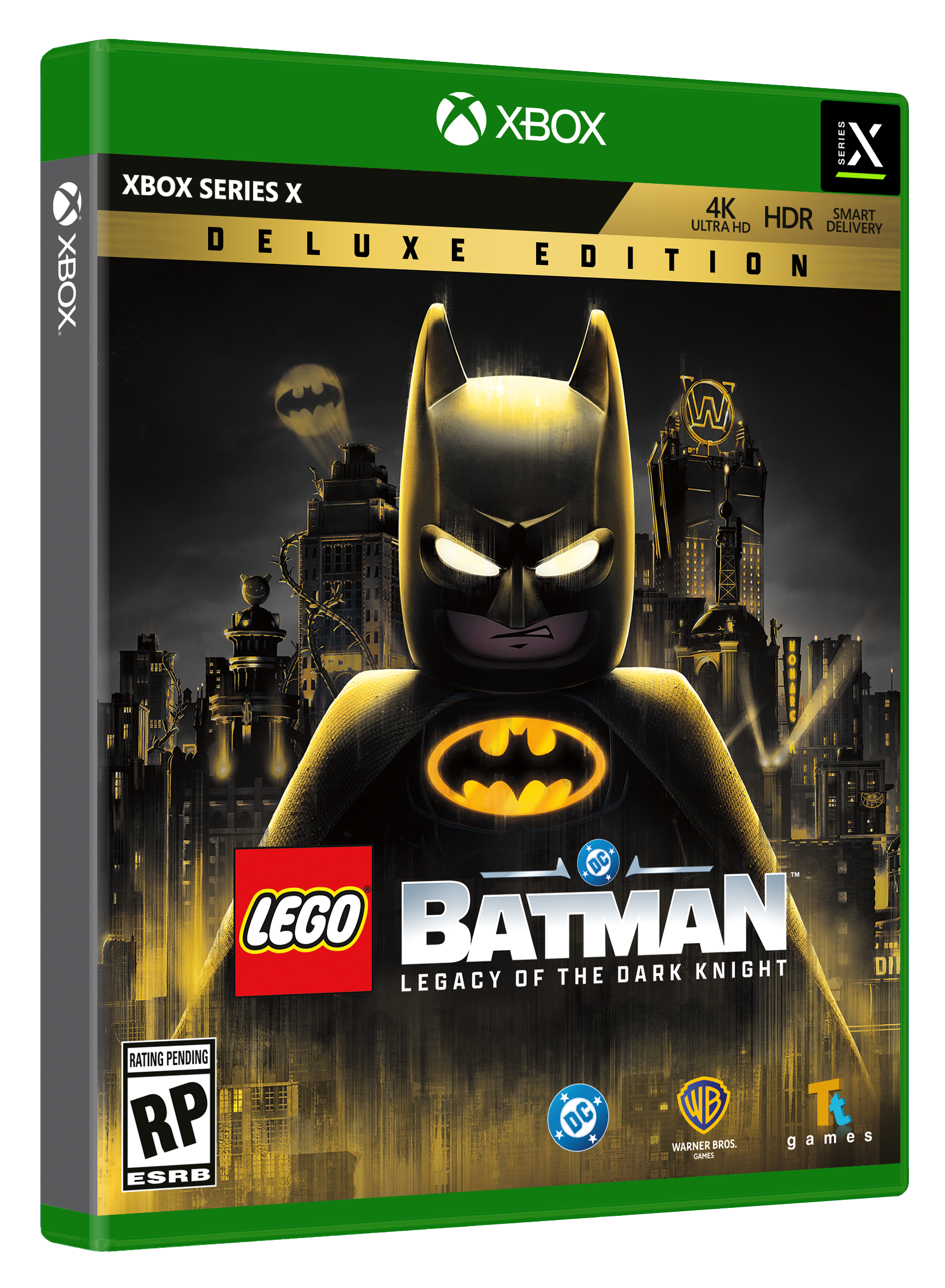 XBOX SERIES X  
4K HDR SMART DELIVERY  
DELUXE EDITION  

LEGO BATMAN: LEGACY OF THE DARK KNIGHT  

RATING PENDING RP ESRB  

DC  
WB WARNER BROS GAMES