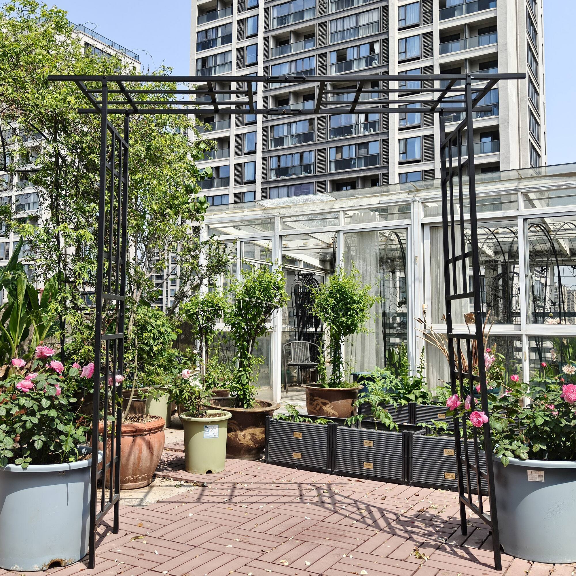 Alt View 5. Loheer - Adjustable Metal Garden Arch 3.54 to 6.51 ft Wide Rose Trellis for Outdoor Wedding Ceremony Yard - Black.