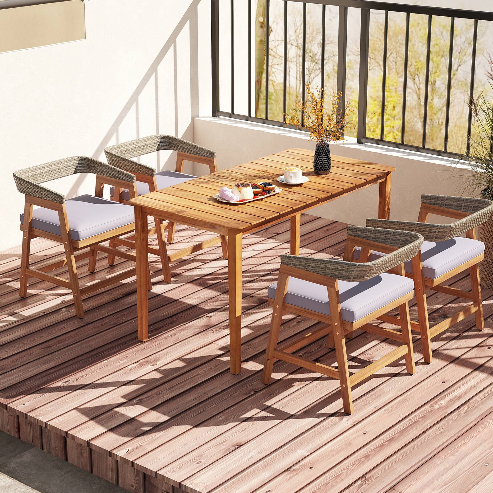 Alt View 3. Costway - Costway Patio Chairs Set of 4 Outdoor Acacia Wood Dining Chairs with Cushions for Garden - Gray.