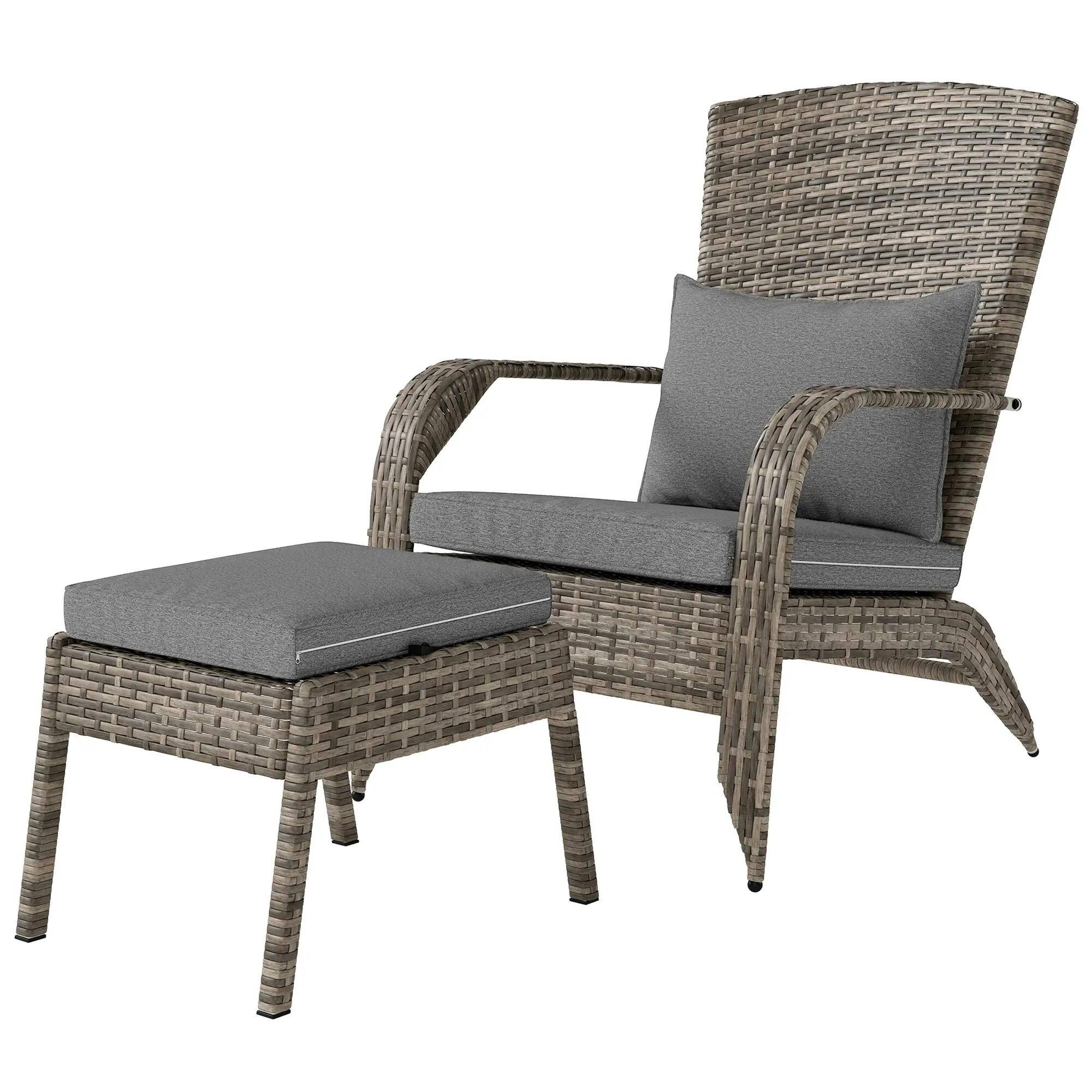 Front. Resenkos - Resenkos Wicker Adirondack Fire Pit Chair Ottoman Set, Comfortable Outdoor Lounge, Gray, Perfect for Relaxing,Gray - Gray.