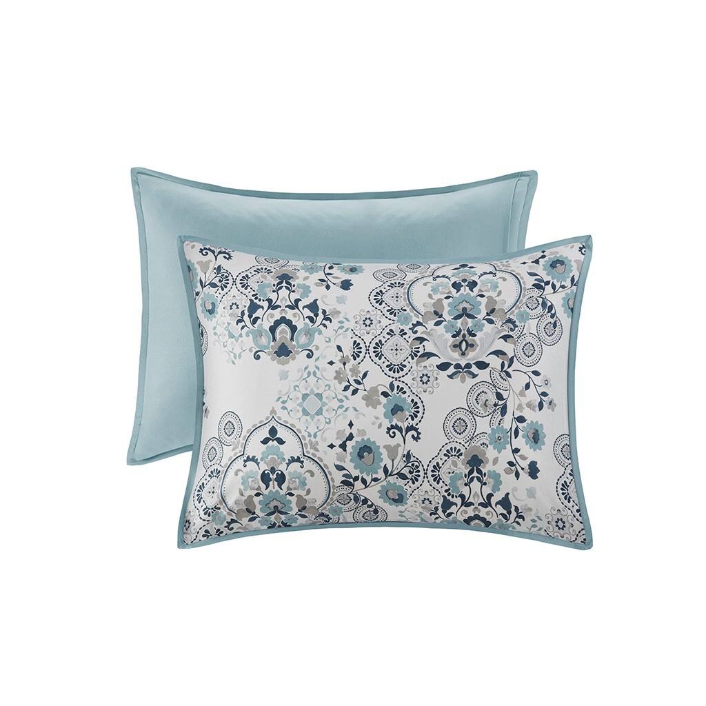 Alt View 4. Gracie Mills - Gracie Mills Candice 3 Piece Floral Printed Cotton Duvet Cover Set - Blue.