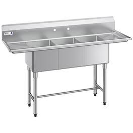 VEVOR - 3 Compartment Sink, 18-Gauge 304 Stainless Steel, 14"x16"x11" Bowl Size, 3 Bay Commercial Kitchen Prep & Utility Sink - Stainless steel color