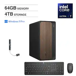HP - OmniDesk Desktop (Ultra 7-265, 64GB, 4TB SSD, Intel Graphics, WiFi 6, Bluetooth 5.4, Win 11 Pro) w/USB Hub - Dark Wood