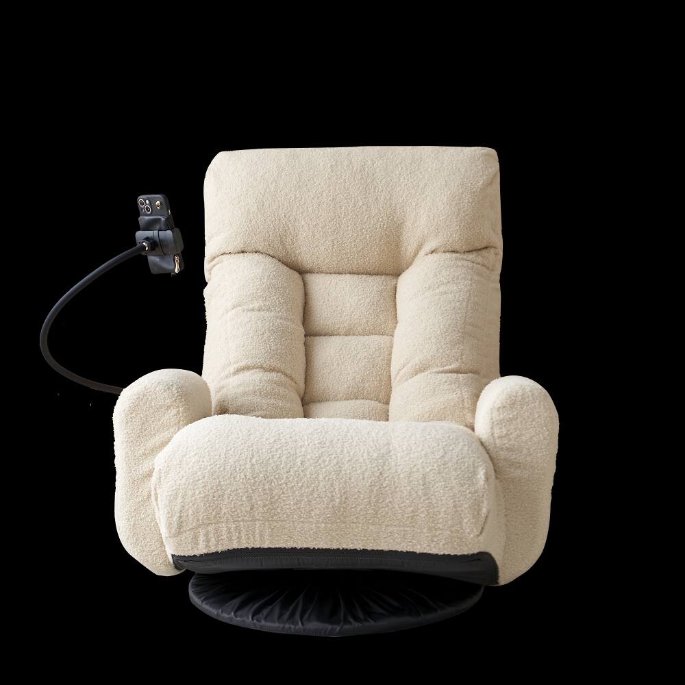 Angle. Loheer - Loheer Adjustable Lounge Chair 360 Degree Rotatable Lazy Sofa Chair with Phone Holder for Living Room Gaming White - White.