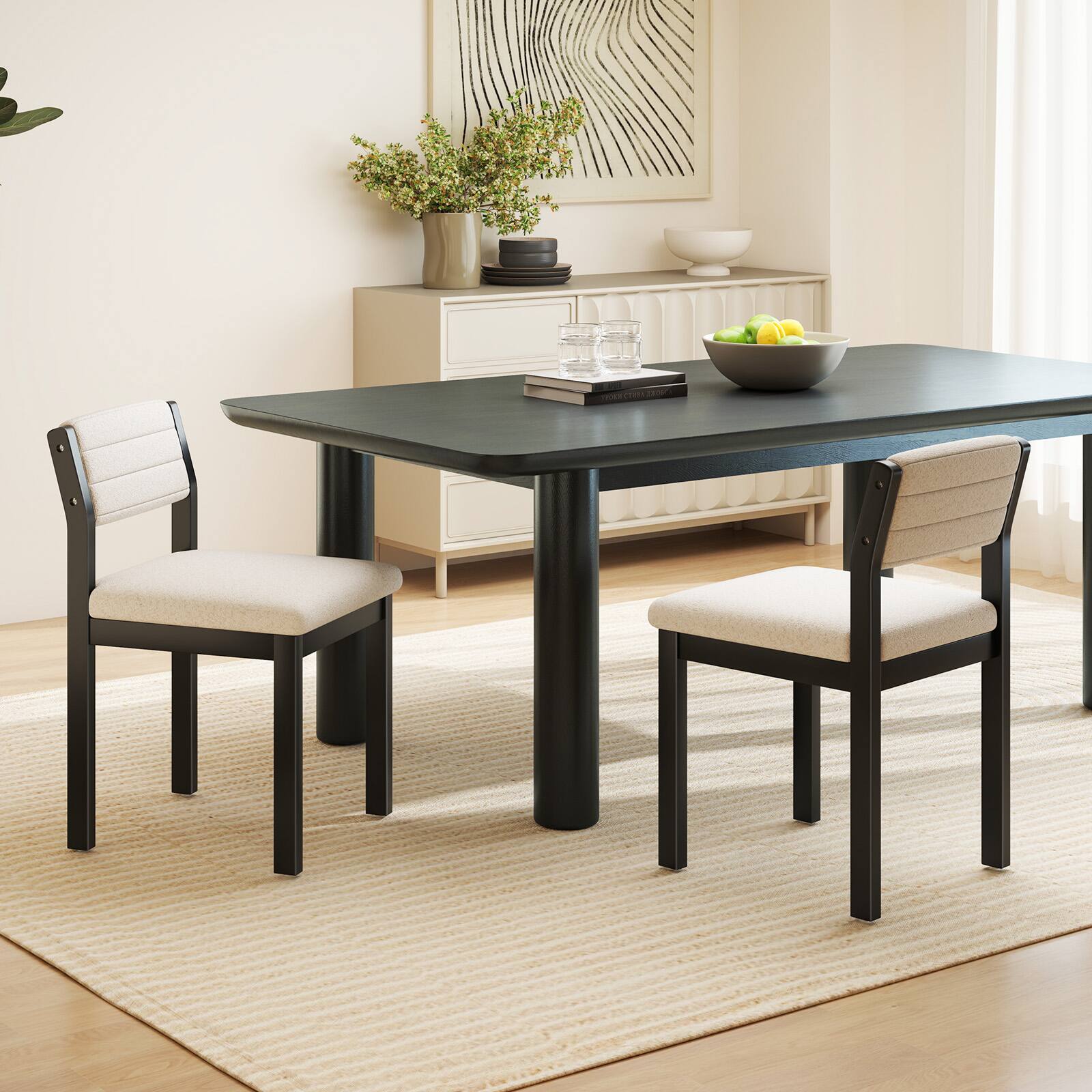 Alt View 4. Gymax - Gymax Dining Chair Set of 4 Sherpa Upholstered Kitchen Chairs w/ Wood Frame White - Black, White.