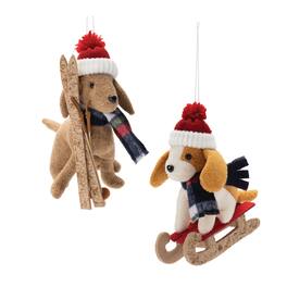 BreeBe - Plush Ski and Sled Dog Ornament (Set of 6) - Red, White, Biege