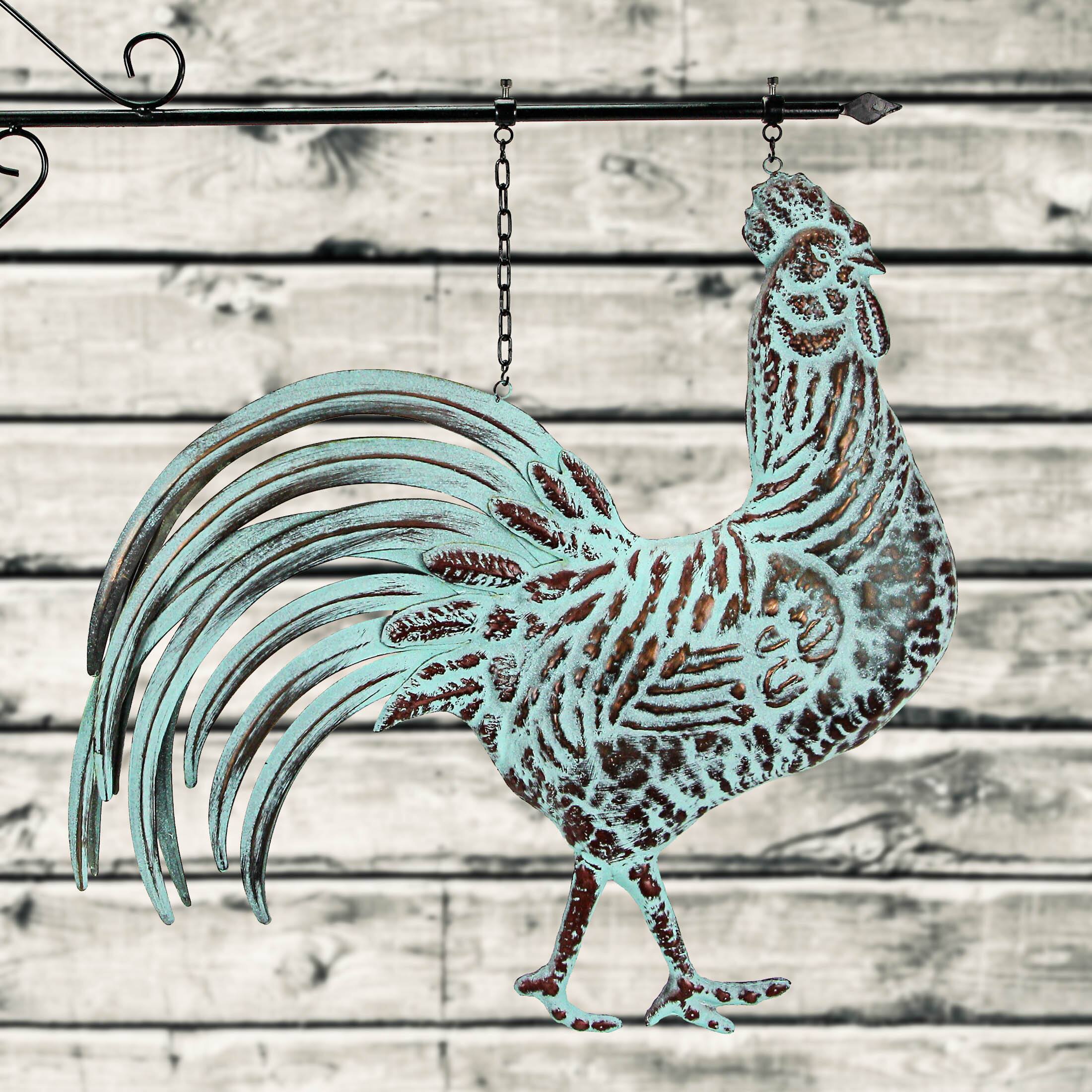 Alt View 4. Contrast Inc. - 33.5 inch Verdigris Rooster Hanging Metal Wall Sculpture with Wall Bracket - Multicolored.