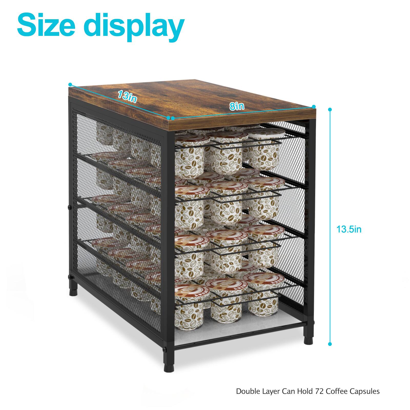 Size display

13in  
8in  
13.5in

Double Layer Can Hold 72 Coffee Capsules