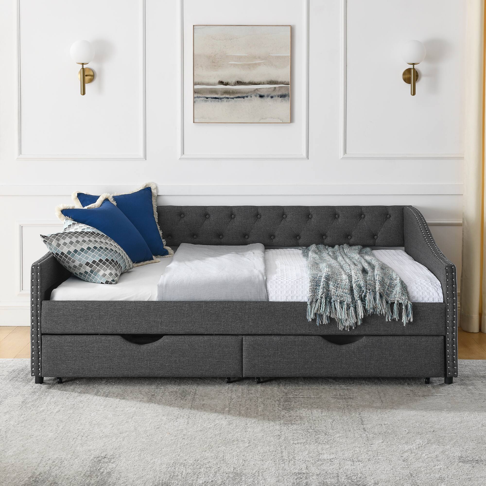 Alt View 2. Tiramisubest - Full Size Daybed with Drawers Upholstered Tufted Sofa Bed, (80.5''x55.5''x27.5'') - DARK GREY.