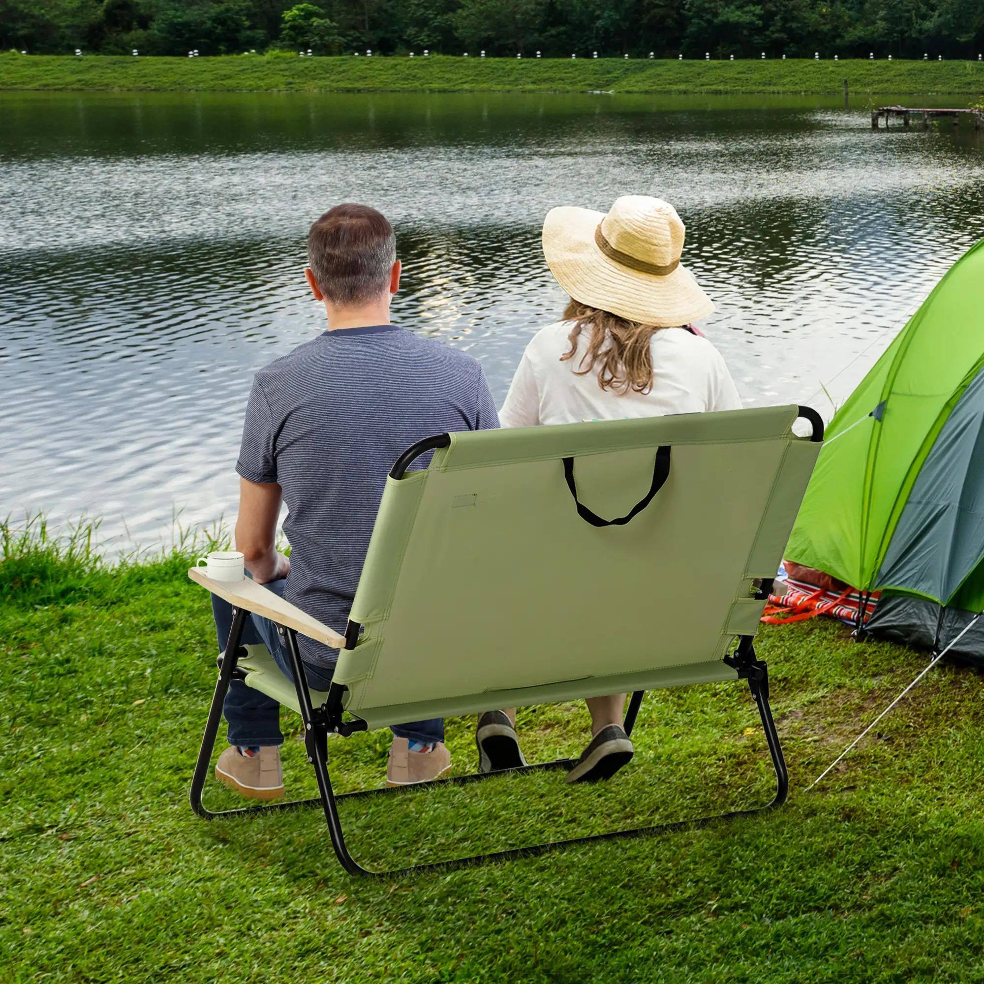 Left. Resenkos - Resenkos Double Folding Camping Chair, Loveseat For 2 Adults, Portable Camping Couch, Green - Green.