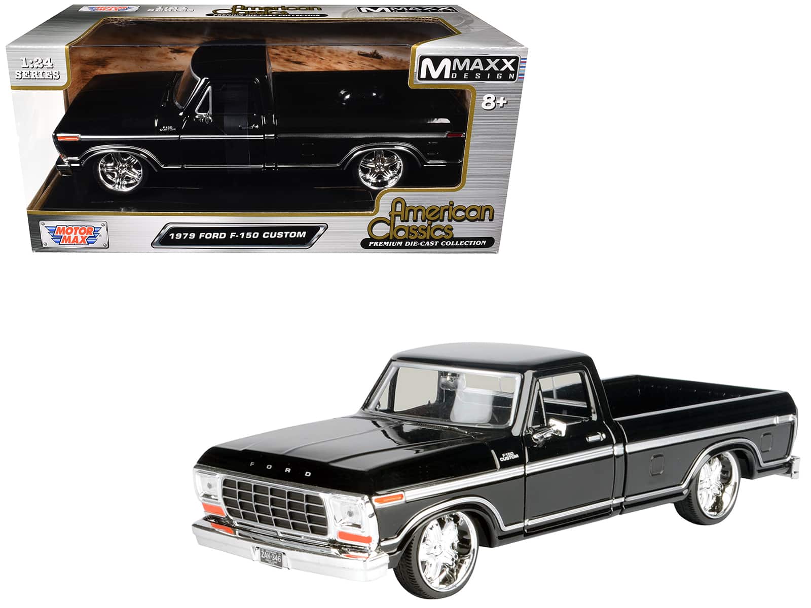 "1979 Ford F-150 Custom Pickup Truck Black ""Maxx Design"" Series 1/24 Diecast Model Car by Motormax" price history on PriceWatchPro