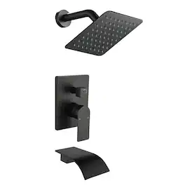 Boyel Living - Single Handle 1 Spray Tub and Shower Faucet with 8 Inch Square Fixed Shower Valve Included - Matte Black