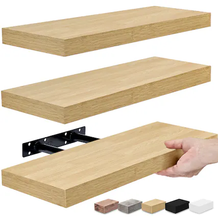 Front. Sorbus - 3 Pack (16"x5") Sorbus Floating Wall Shelves for Bedroom, Decor, Kitchen, Living Room - for Trophies, Frames, Bookshelf - Maple.