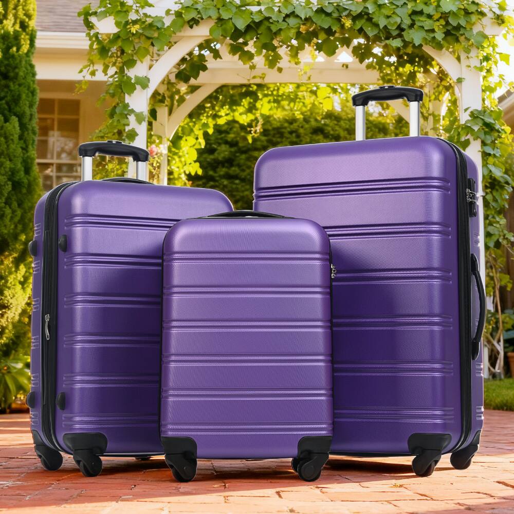 Alt View 1. Ecooso - 3-Piece Expandable ABS Hardside Spinner Luggage Set with TSA Lock, 20-Inch, 24-Inch, and 28-Inch Suitcases - Purple.