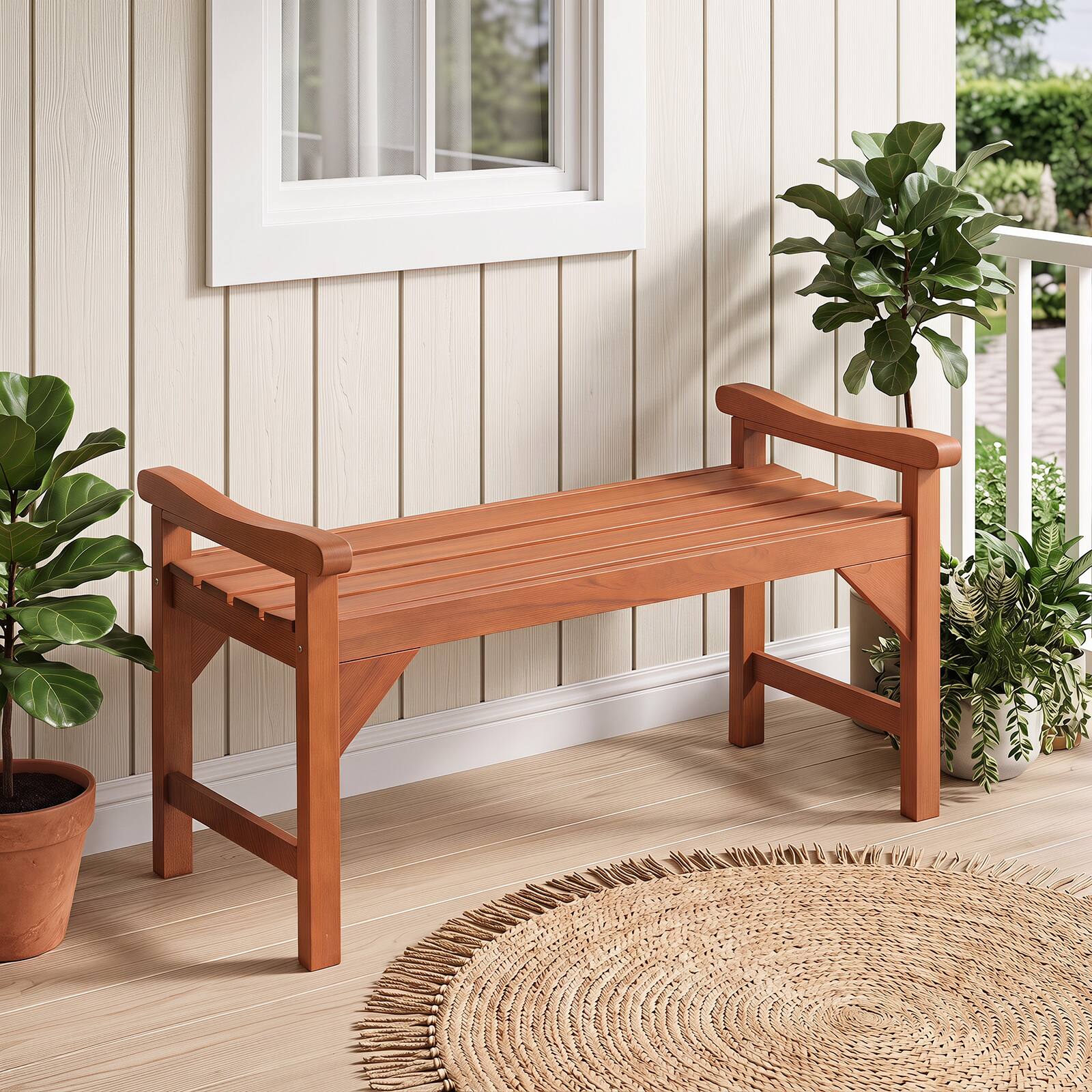 Alt View 1. Costway - Costway 2 PCS Solid Wood Backless Garden Bench with Support Handles & Curved Slatted Seat - Natural.