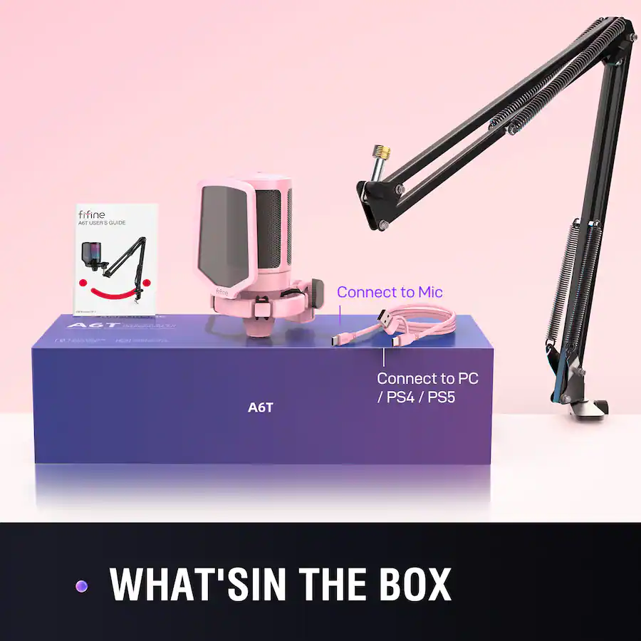 Computer Microphone Pink FIFINE Gaming Microphone and Stand Bundle USB Cardioid Condenser with ...