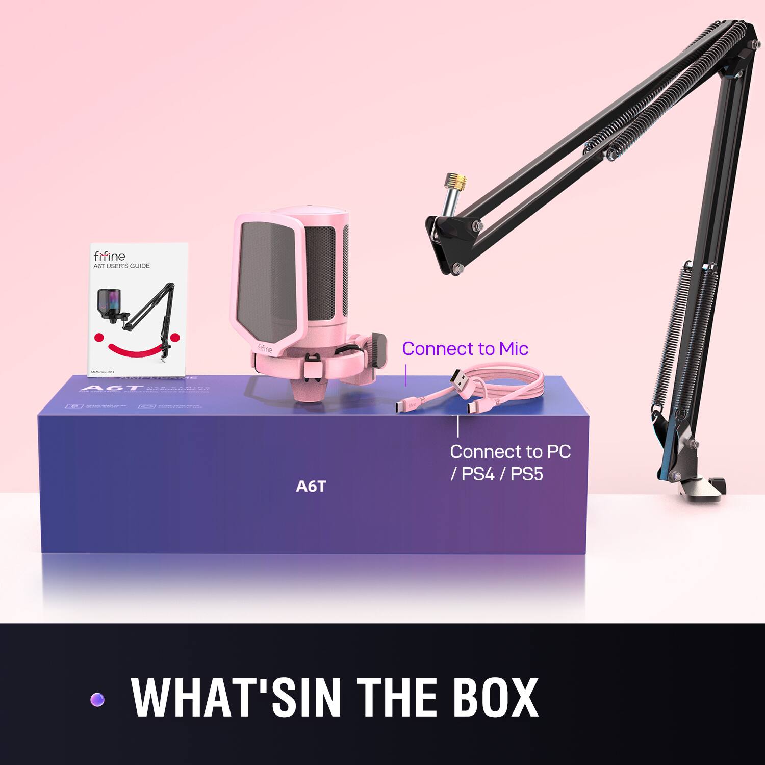 What's in the box: A pink microphone and a pink stand.